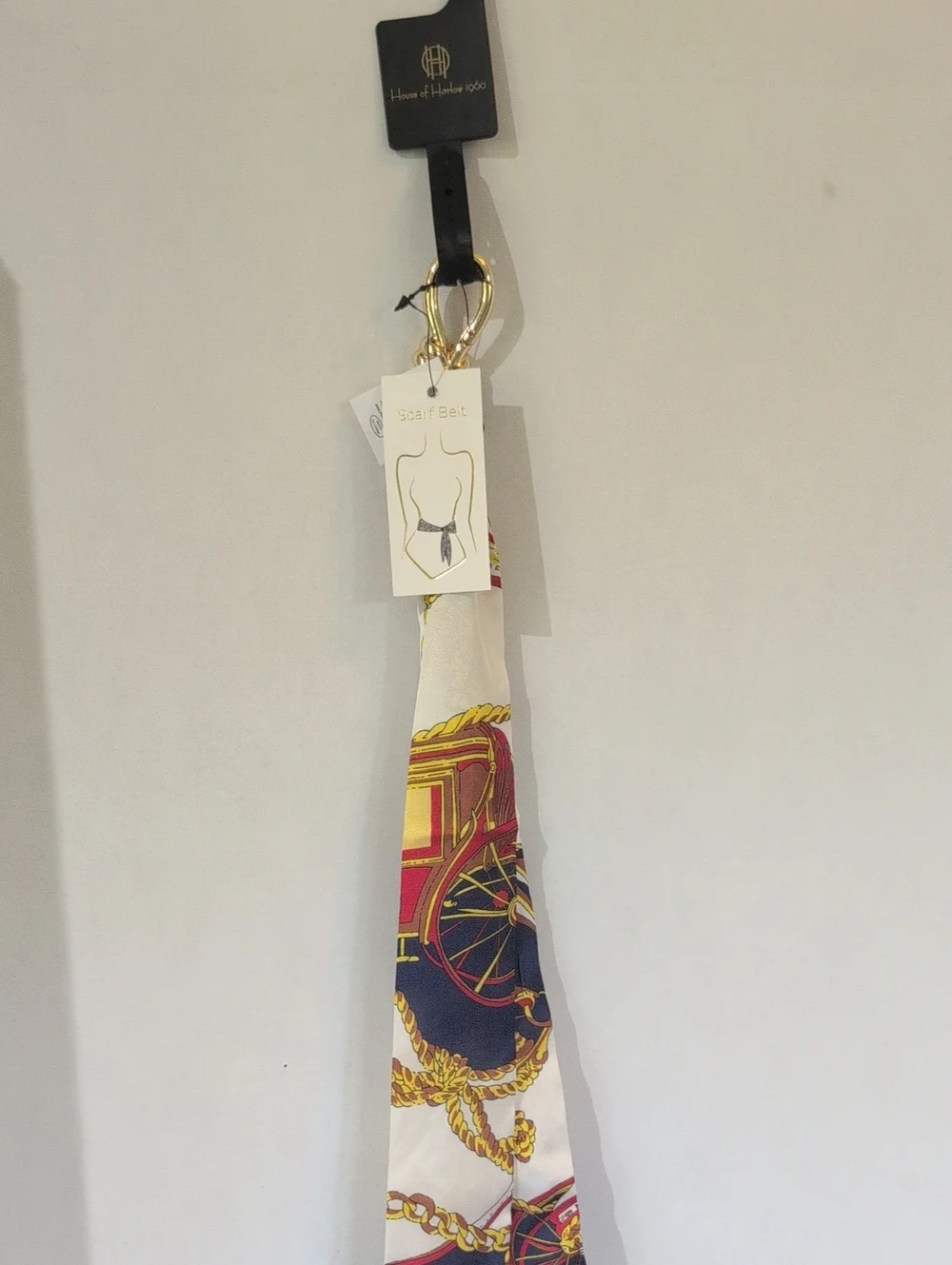 NWT House of Harlow 1960 Style Chain Print Scarf Belt - Red, Navy, Gold on Cream